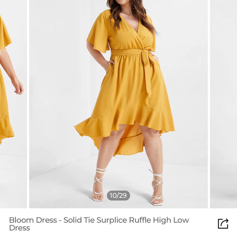 Bloom Dress - Solid Tie Surplice Ruffle High Low Dress
